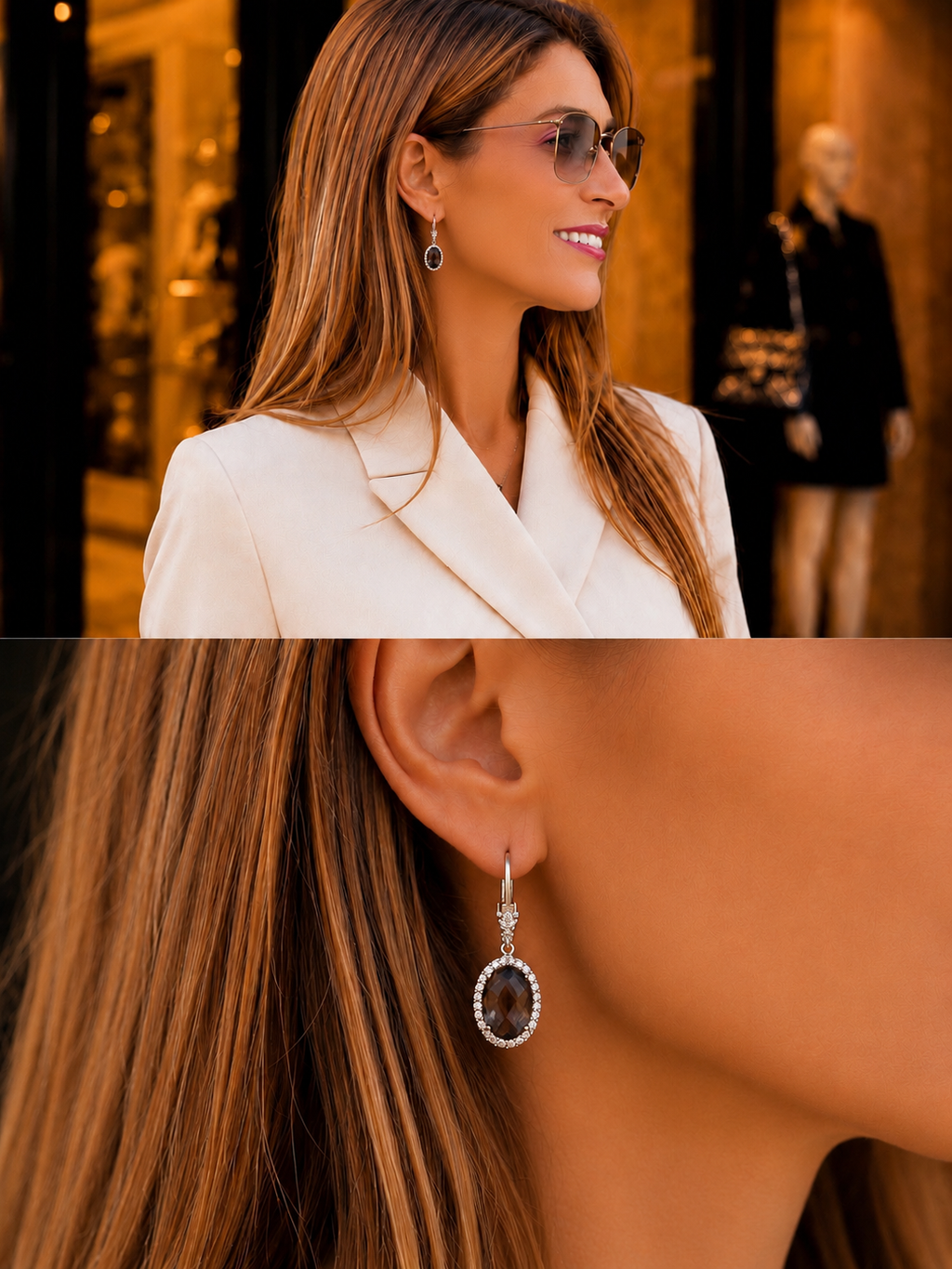 Boucles d’oreilles Pierre grise facettée - Argent 925