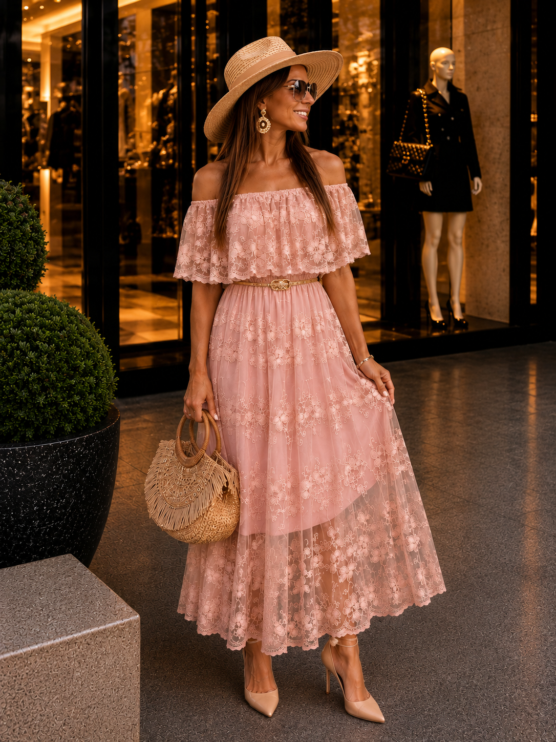 Robe rose en Dentelle