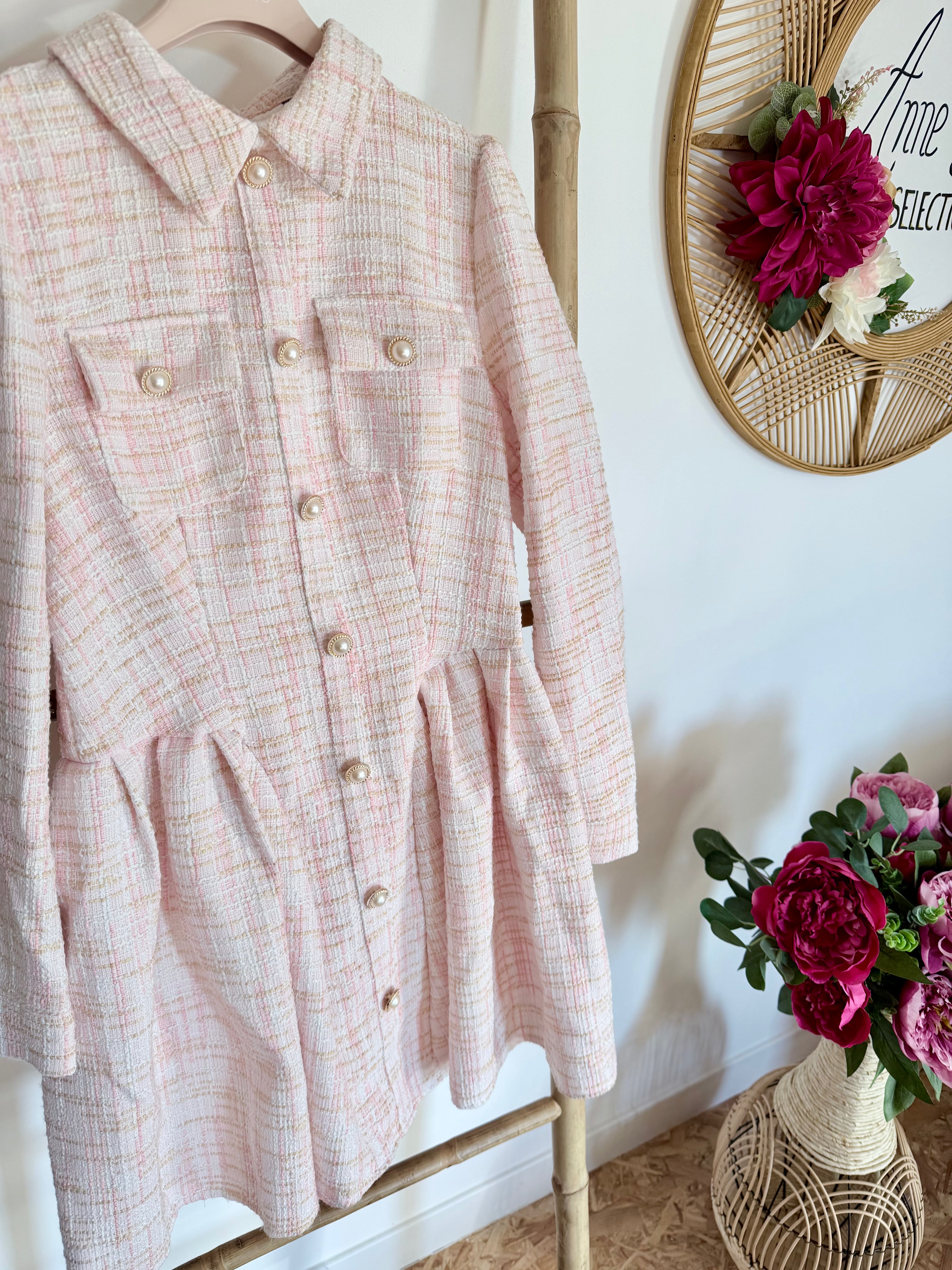 Robe en Tweed rose poudrée