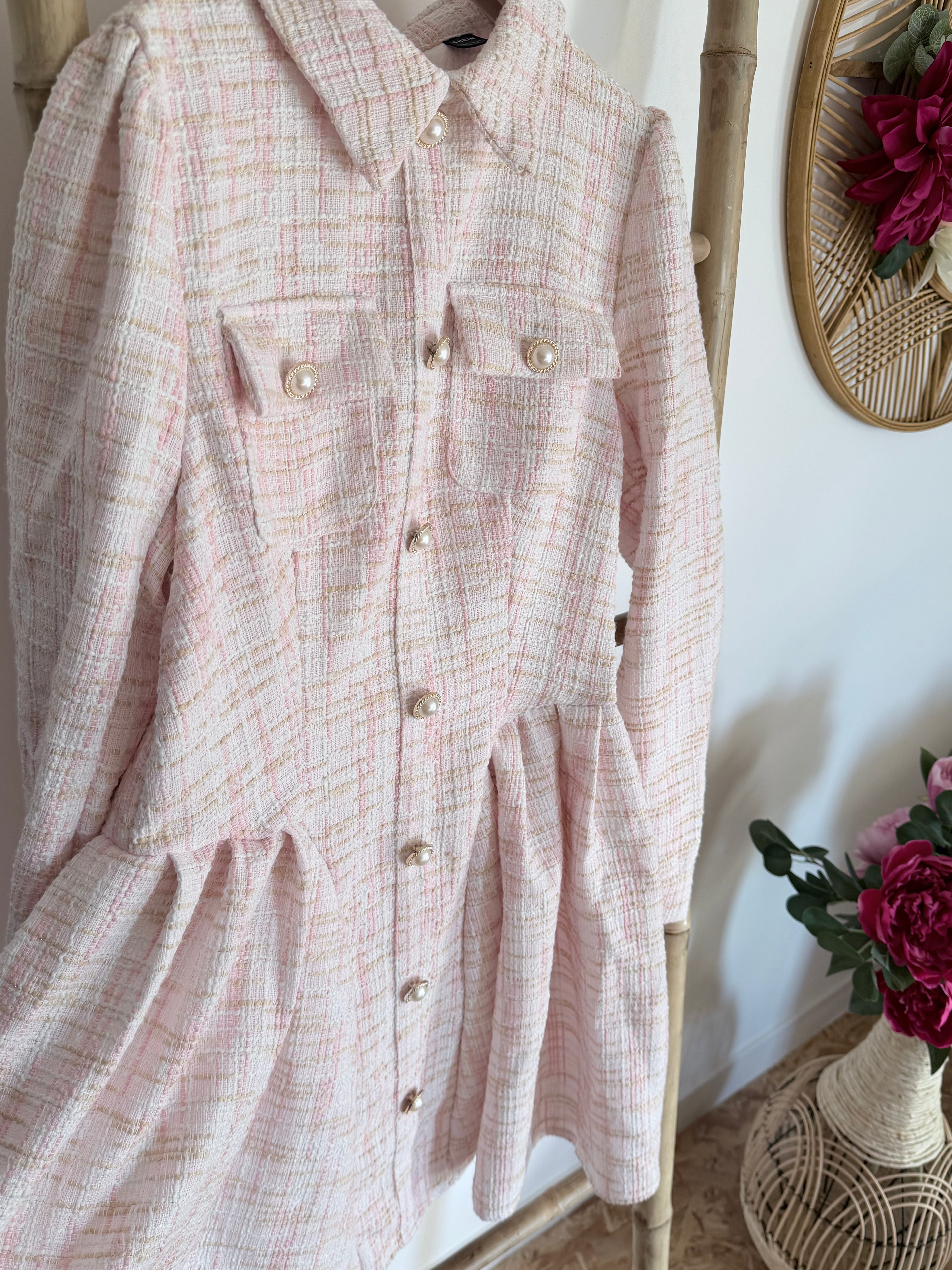 Robe en Tweed rose poudrée