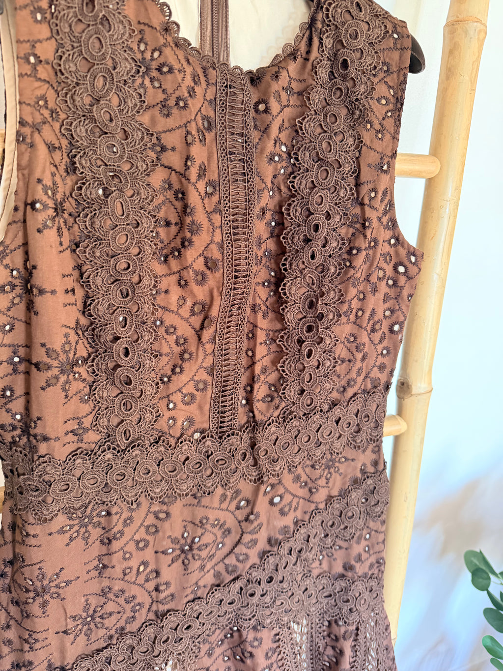 Robe Dentelle Brodée Chocolat