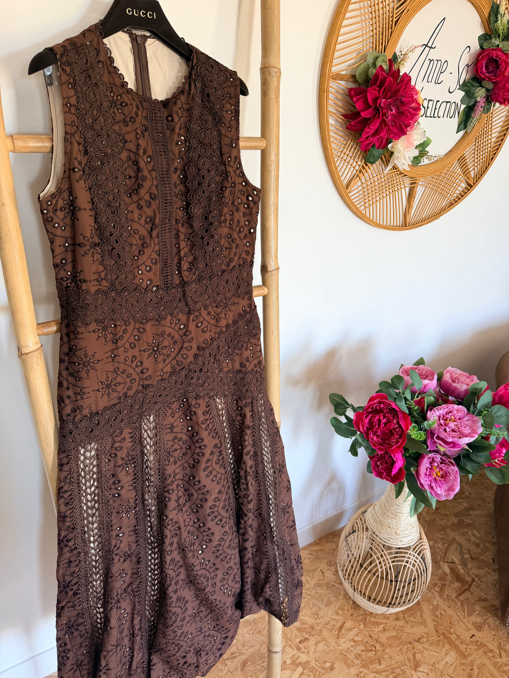 Robe Dentelle Brodée Chocolat