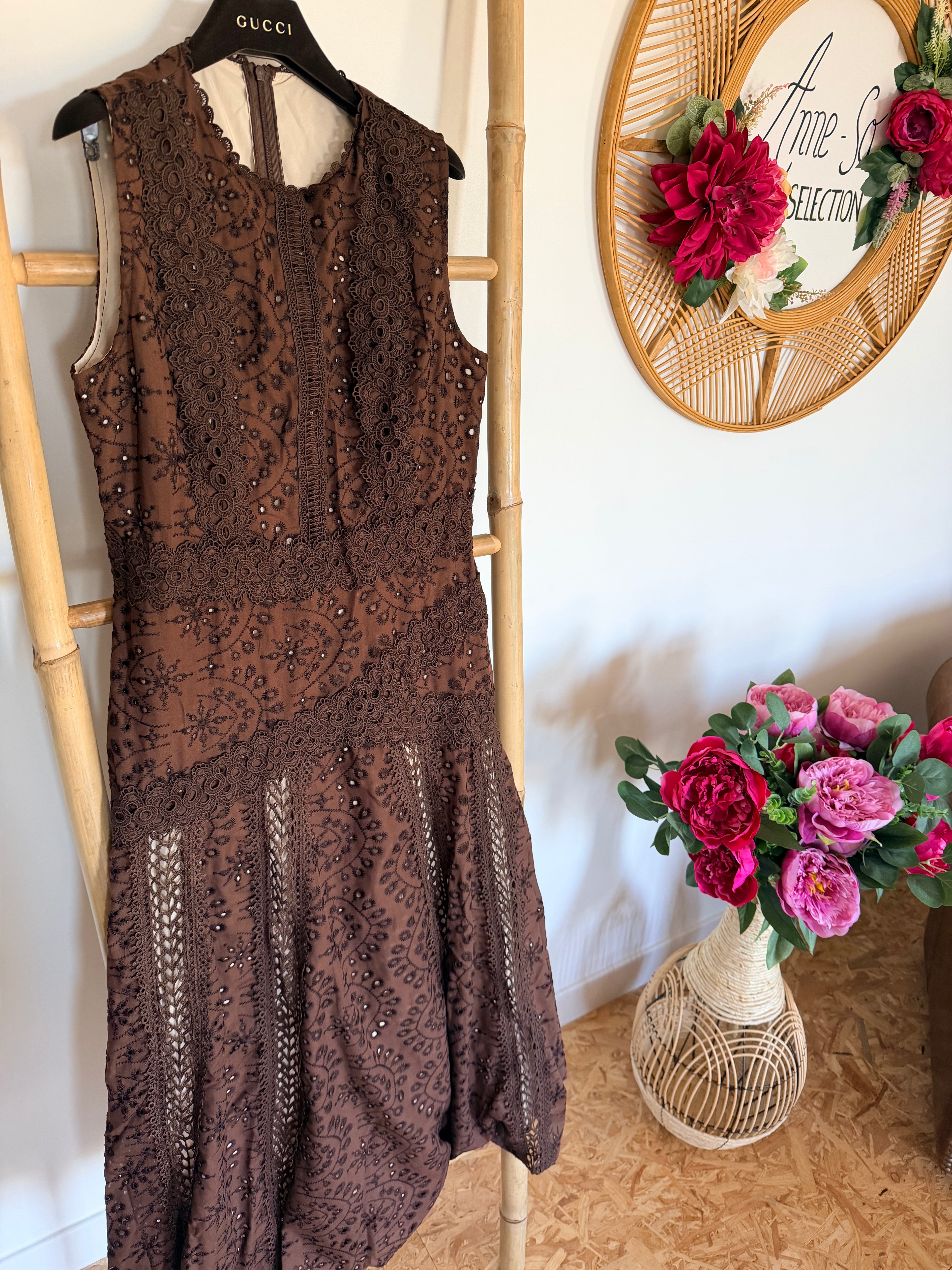 Robe Dentelle Brodée Chocolat