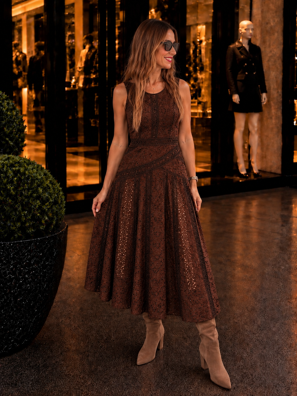 Robe Dentelle Brodée Chocolat
