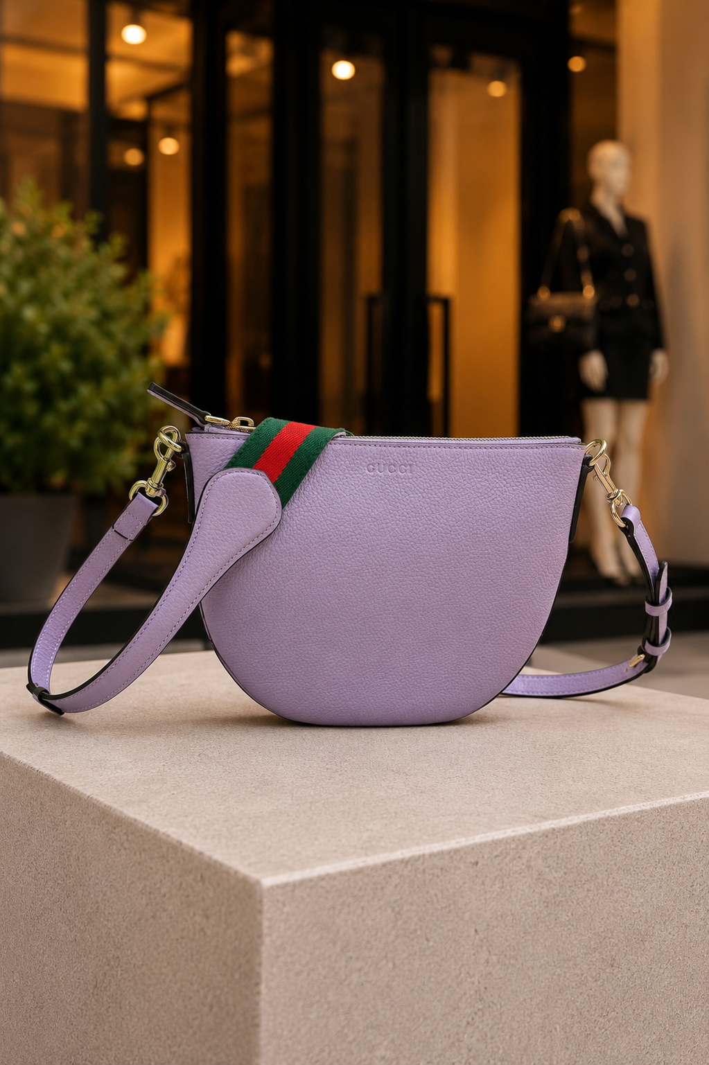 Sac Gucci bandoulière demi-lune cuir lavande