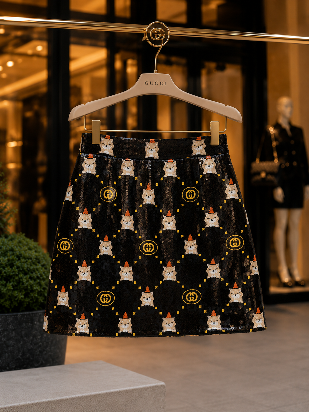 Jupe Gucci en soie & sequins