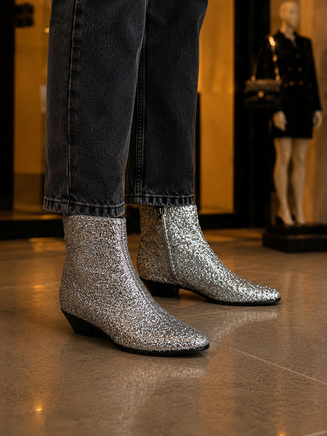 Boots Saint Laurent argentées