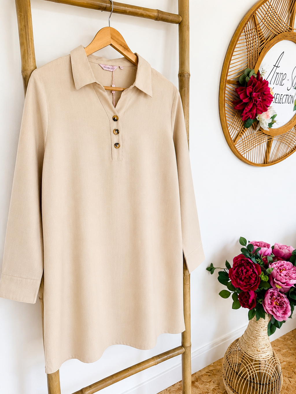 Robe beige en Lin