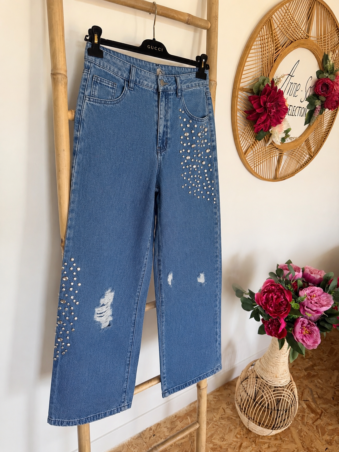 Jean Wide Leg Strass