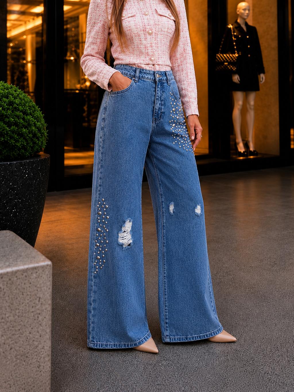 Jean Wide Leg Strass