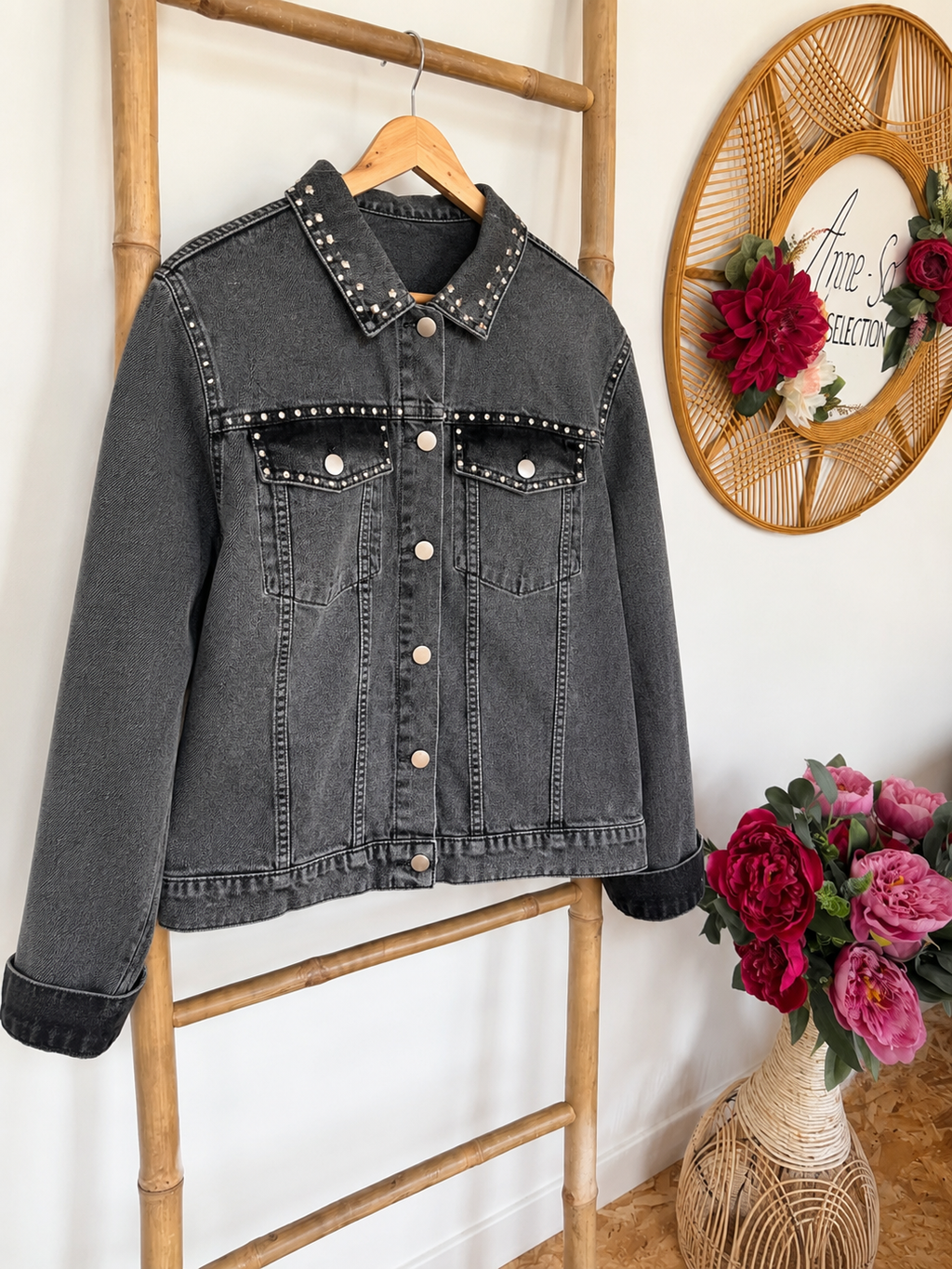 Blouson en Jean Gris à Clous