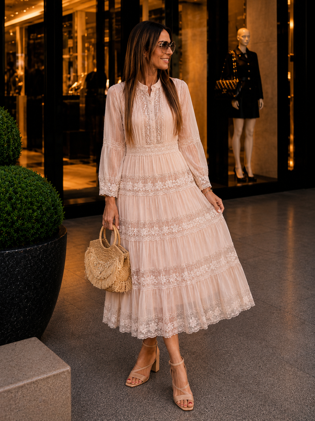 Robe longue en Lin & Dentelle